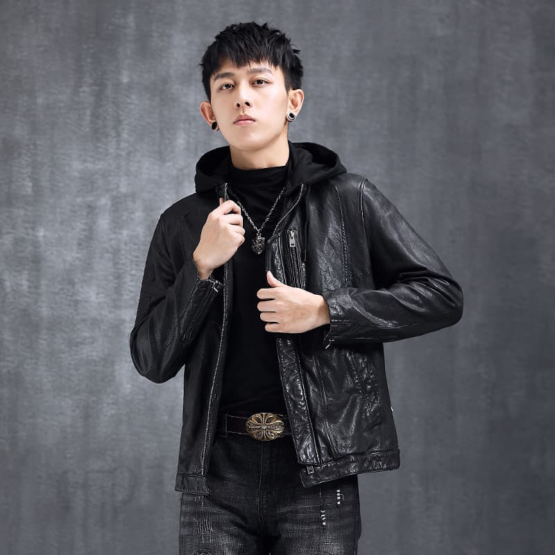 レザージャケット フード付きライダース革ジャケット冬用バイクウェア