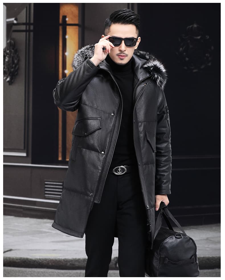 レザージャケット専門店 フード付きロングレザーコート