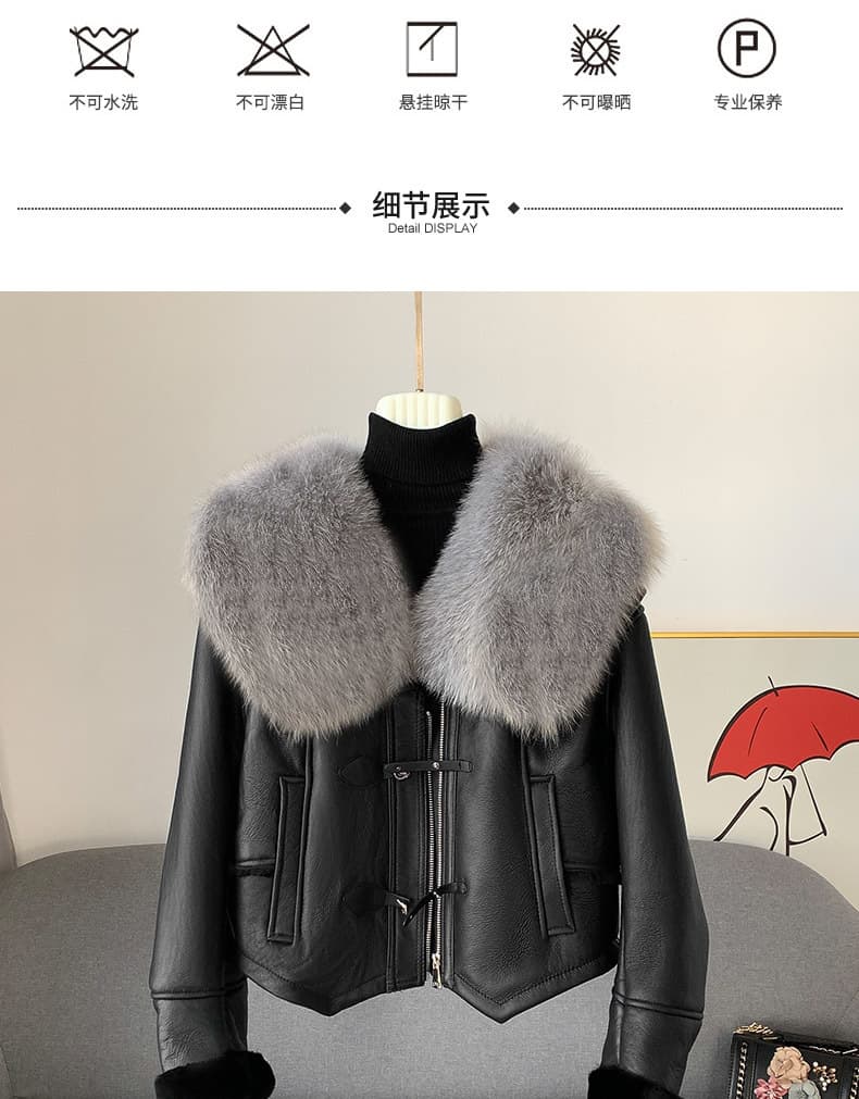 【女性向け】レザージャケット専門店 ファーカラー付きムートンブルゾン