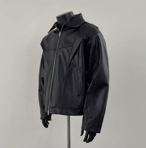メンズ本格派フェイクレザー　ブルゾンジャケット　黒