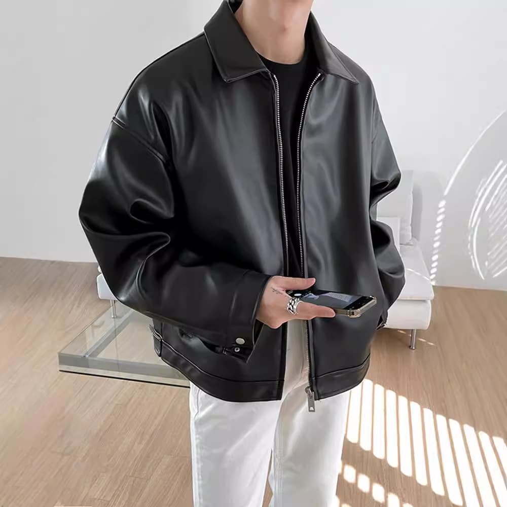 レザージャケット専門店 オーバーサイズレザージップブルゾン