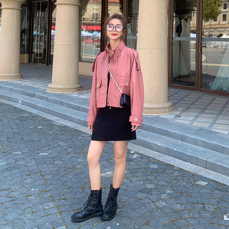 【女性向け】レザージャケット専門店 バルーンスリーブショートブルゾン