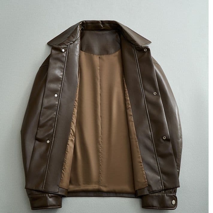 本革調襟付きゆったりシルエットレザージャケット ライダース