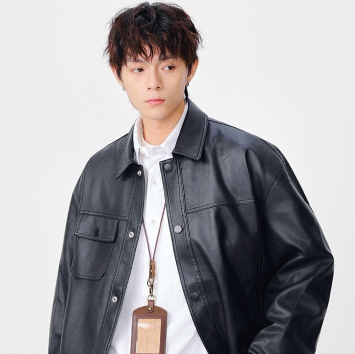 レザージャケット ゆったりシルエット襟付き本革ライダースジャケット