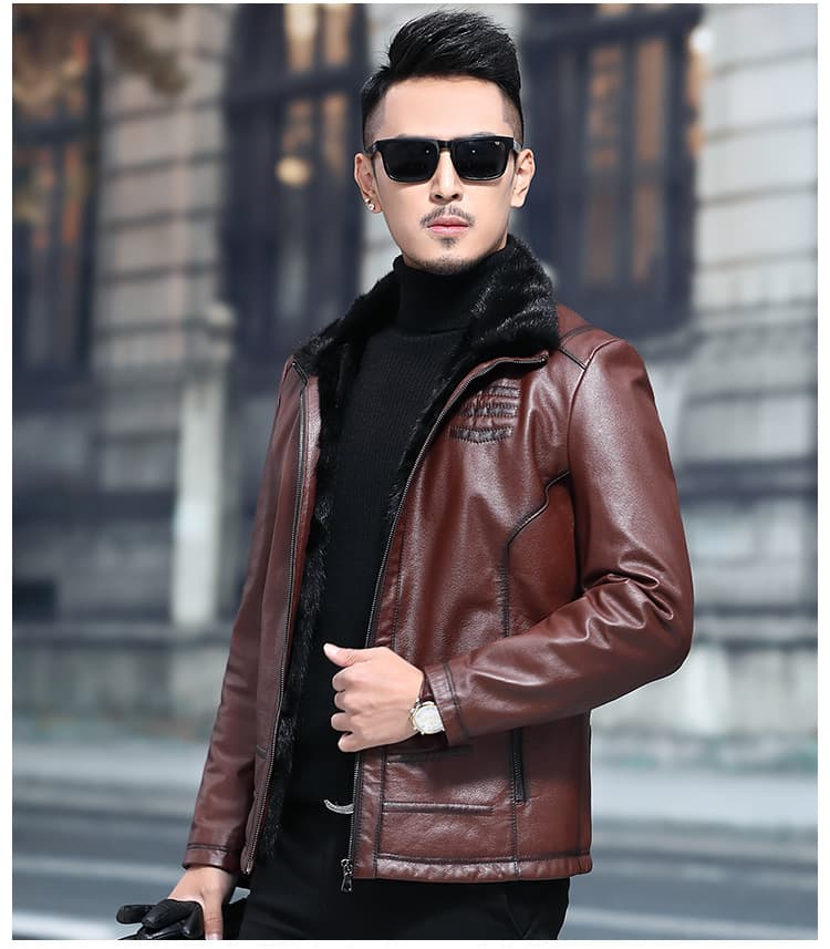 レザージャケット専門店 プレミアム毛皮襟付きレザーブルゾン