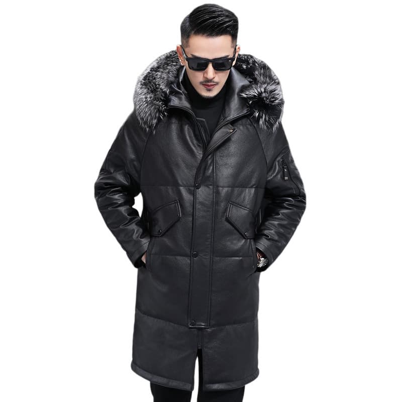 レザージャケット専門店 フード付きロングレザーコート