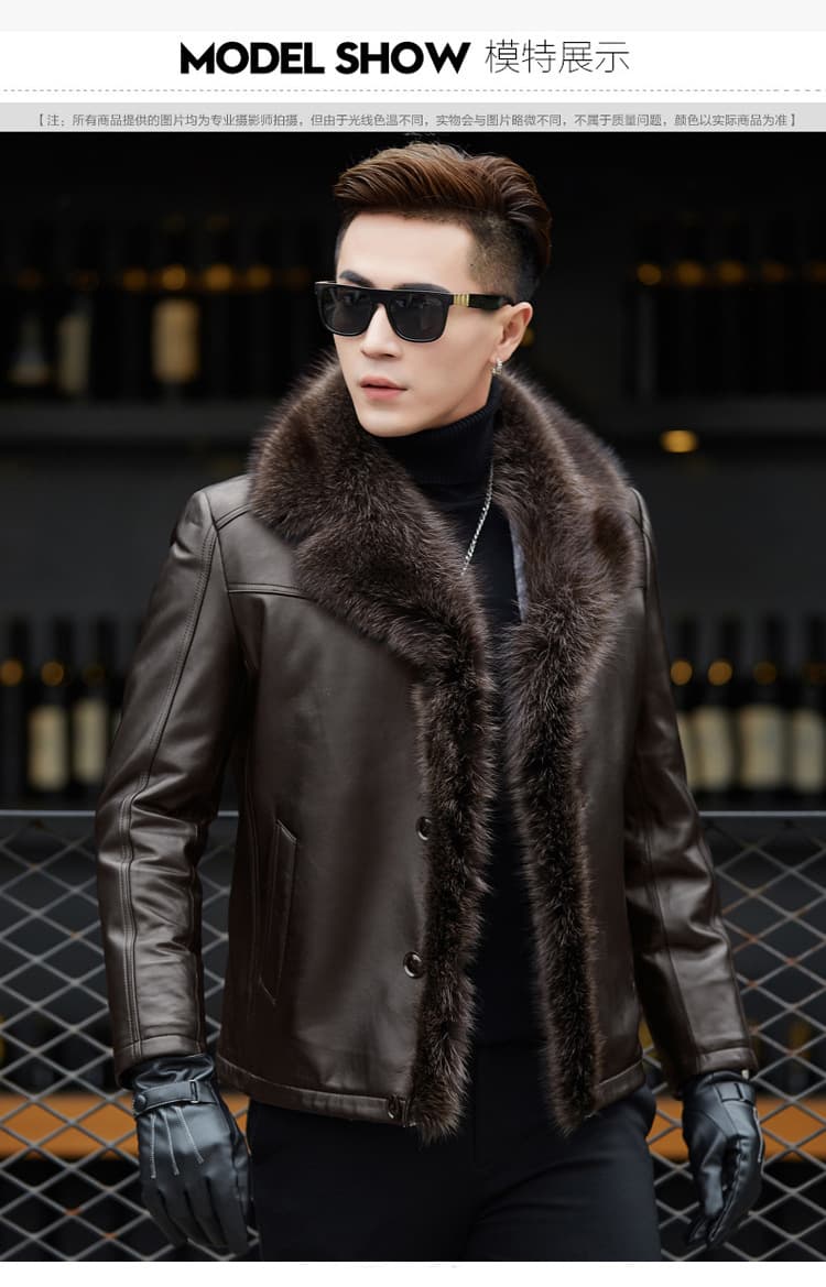 レザージャケット専門店 高級毛皮襟付きレザーコート