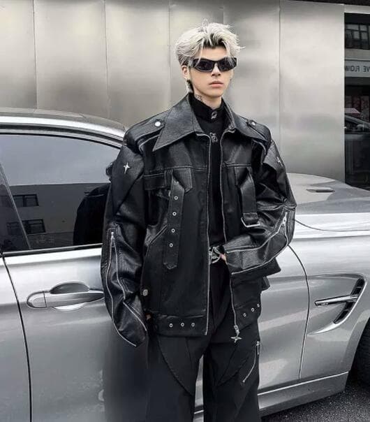 レザージャケット メンズ 黒 合成皮革 オーバーサイズ ライダース ジャケット