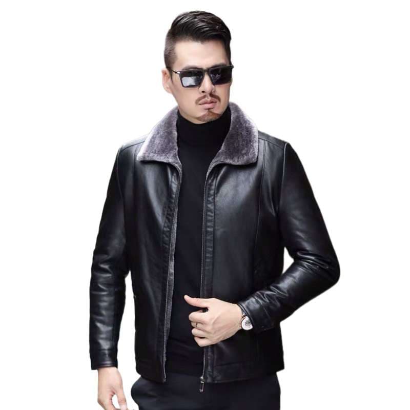 レザージャケット専門店 高級毛皮使い 上質本革風ブルゾン