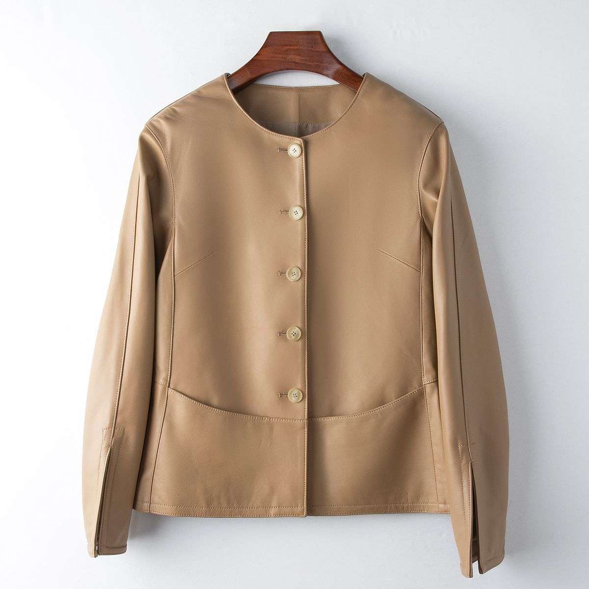 【女性向け】レザージャケット専門店 なめらかラムレザー ノーカラージャケット