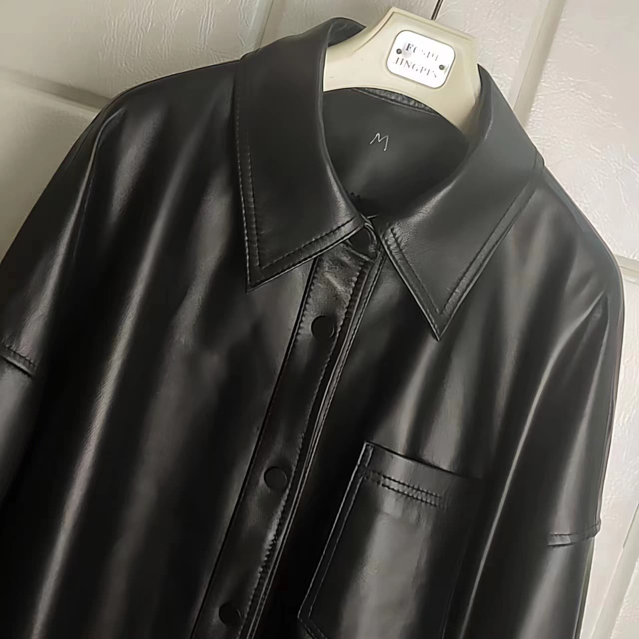 【女性向け】レザージャケット専門店 シャツカラーオーバーフィットレザーコート