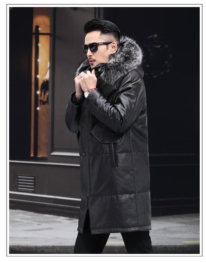 レザージャケット専門店 フード付きロングレザーコート