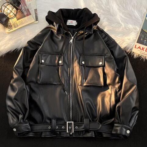 秋冬メンズ本革フード付きレザージャケット ブルゾン