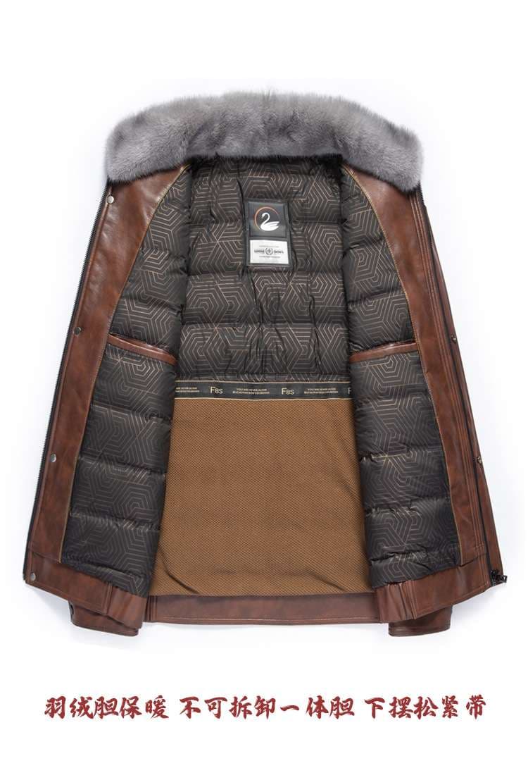 レザージャケット専門店 高級天然毛皮襟付き上質オリジナルレザーコート