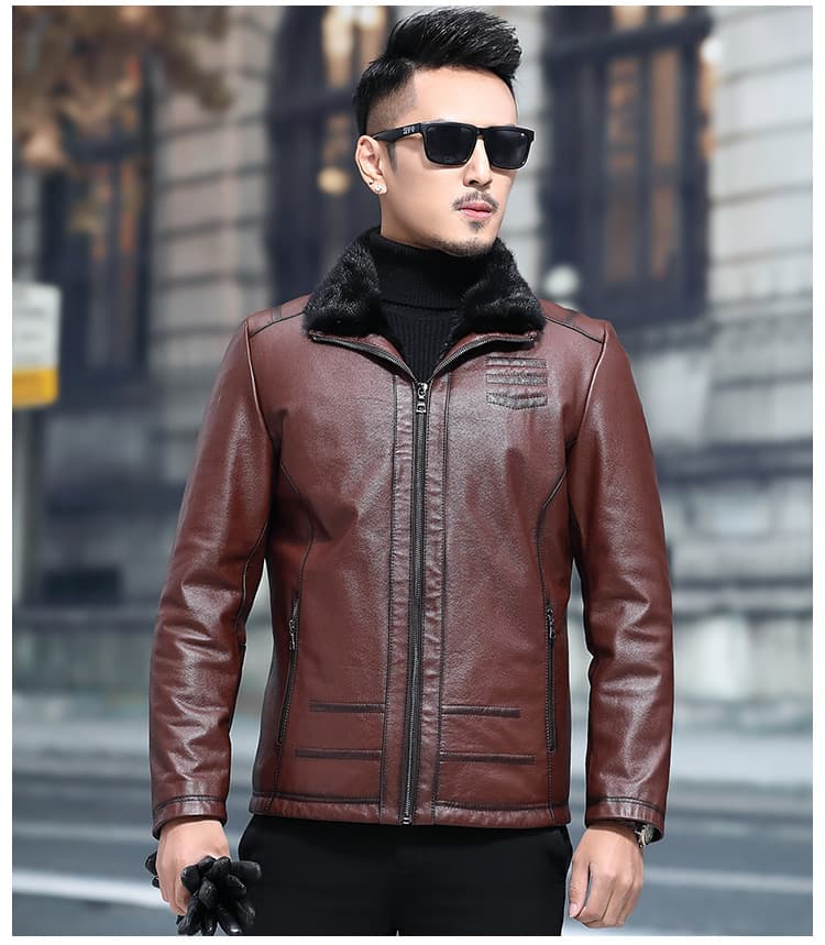 レザージャケット専門店 プレミアム毛皮襟付きレザーブルゾン