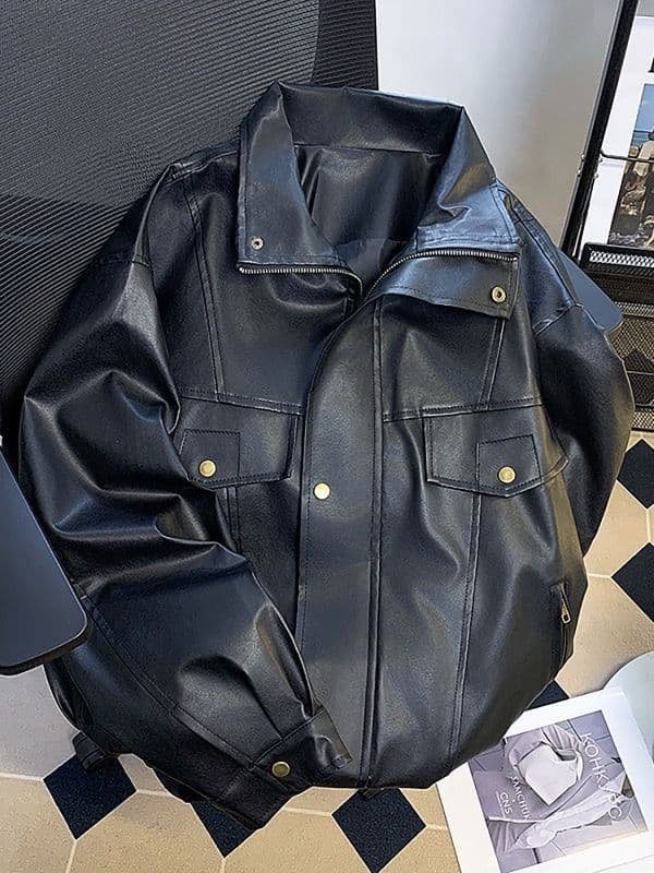 レザージャケット メンズ合成革ライダースジャケット黒