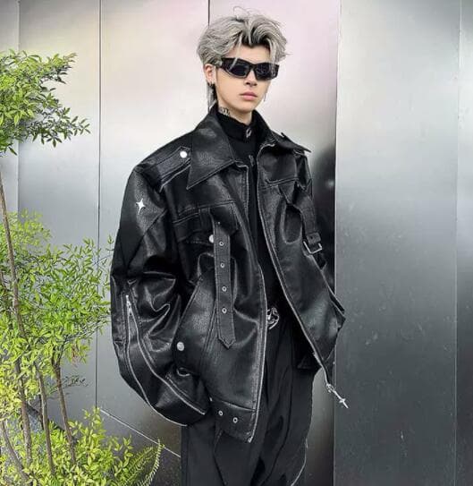 レザージャケット メンズ 黒 合成皮革 オーバーサイズ ライダース ジャケット