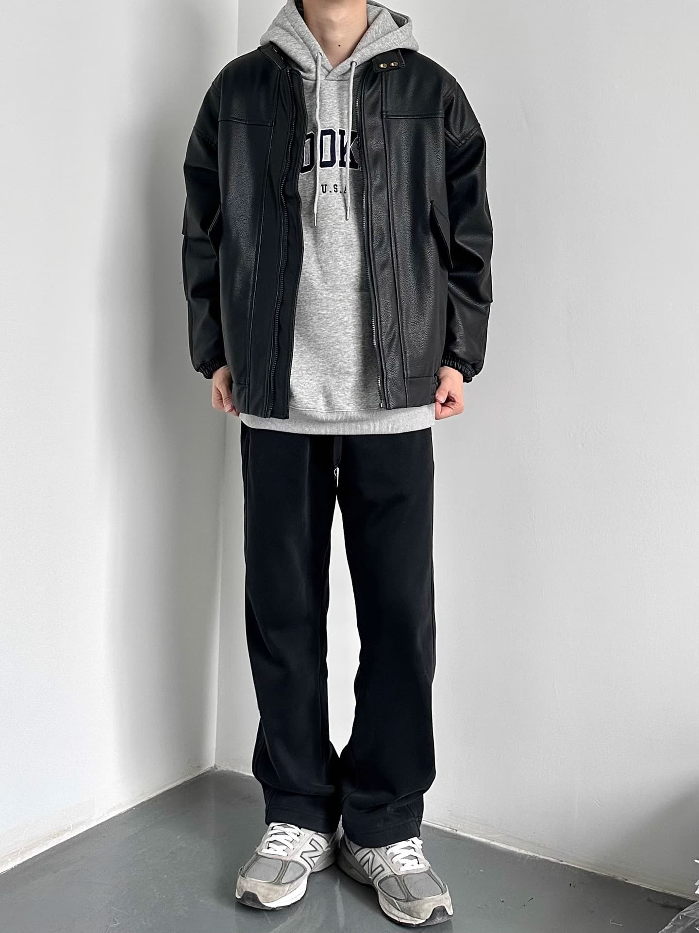 レザージャケット ゆったりシルエット襟スタンド型本革ライダースジャケット