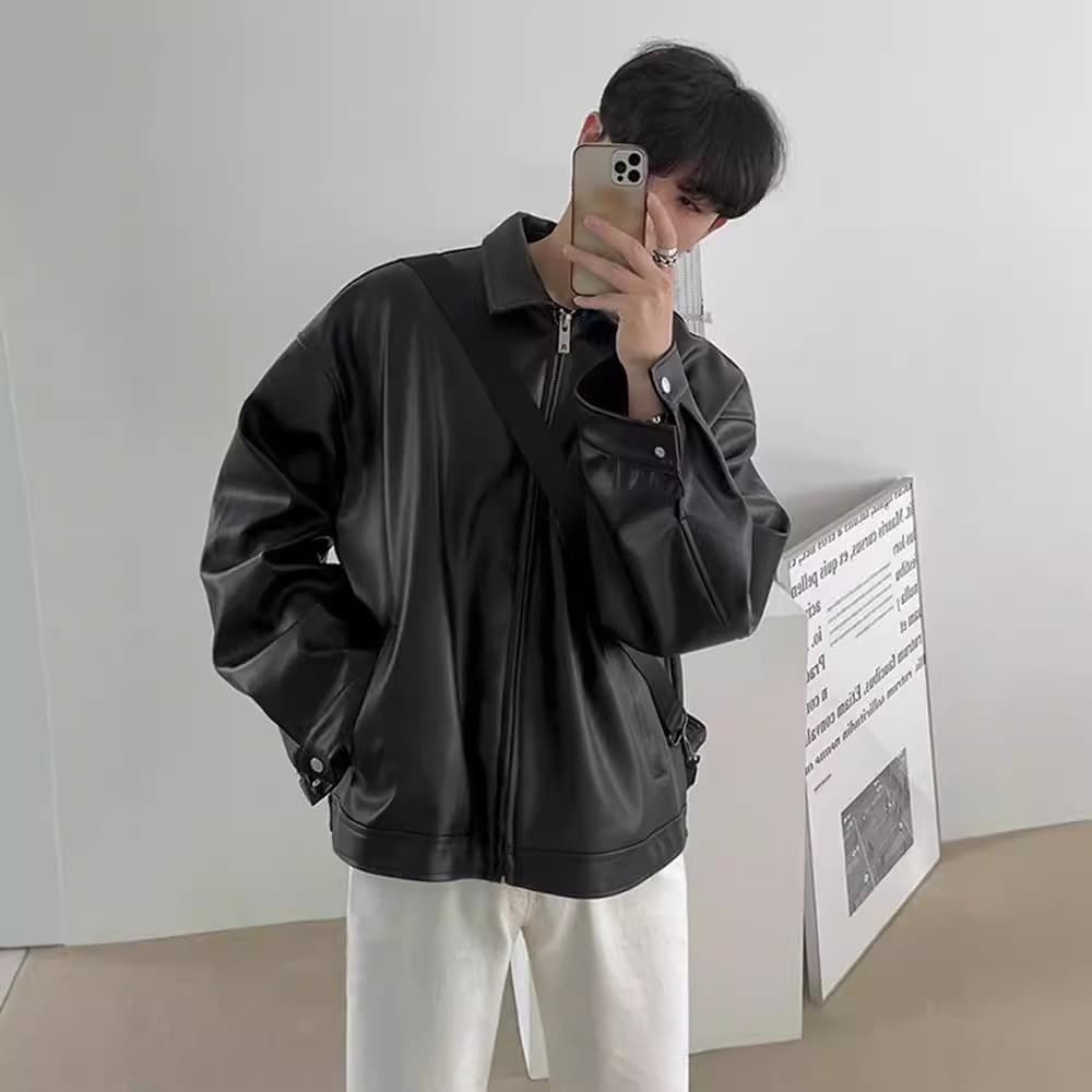 レザージャケット専門店 オーバーサイズレザージップブルゾン