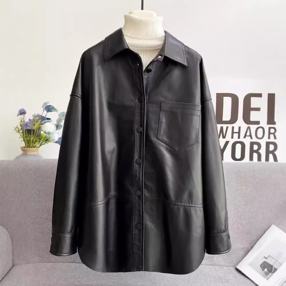 【女性向け】レザージャケット専門店 シャツカラーオーバーフィットレザーコート