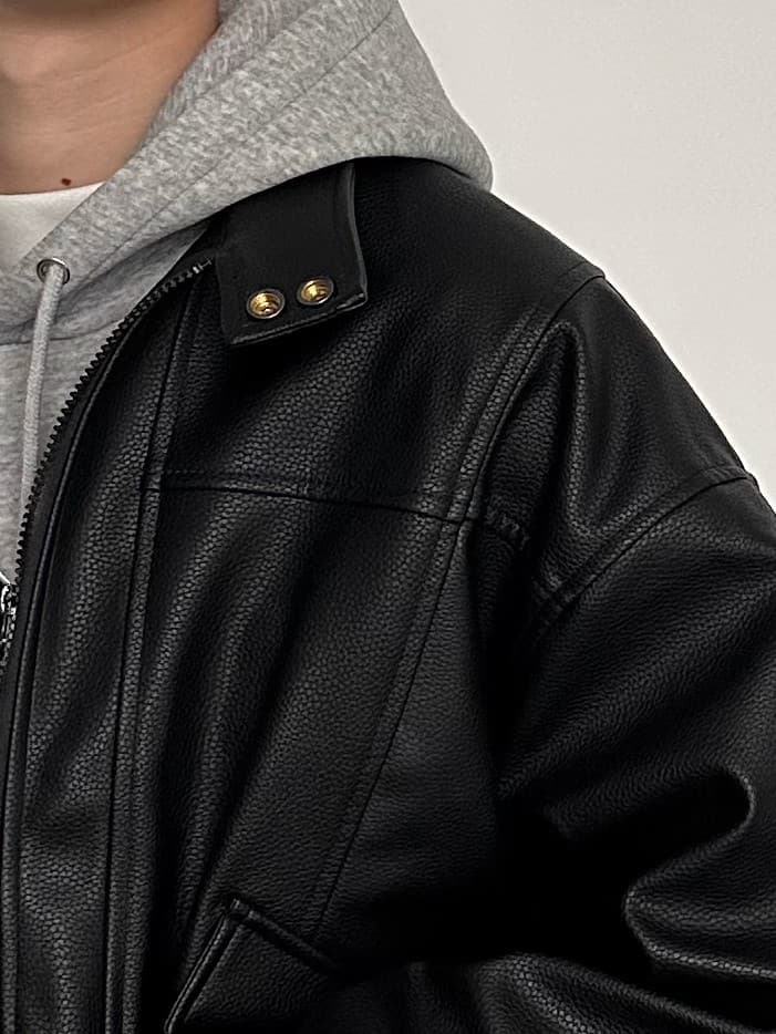 レザージャケット ゆったりシルエット襟スタンド型本革ライダースジャケット