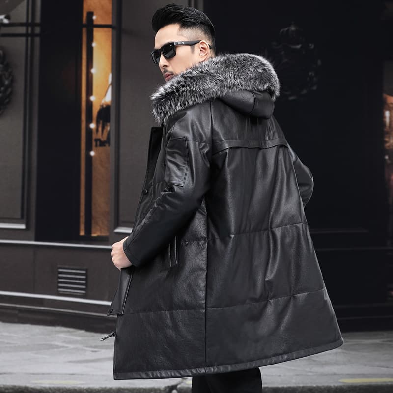 レザージャケット専門店 フード付きロングレザーコート