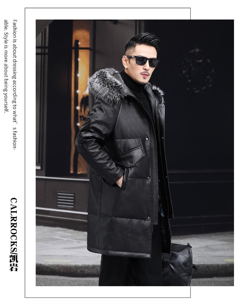 レザージャケット専門店 フード付きロングレザーコート