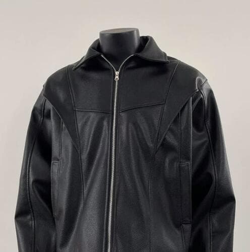 メンズ本格派フェイクレザー　ブルゾンジャケット　黒