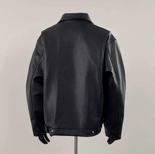 メンズ本格派フェイクレザー　ブルゾンジャケット　黒