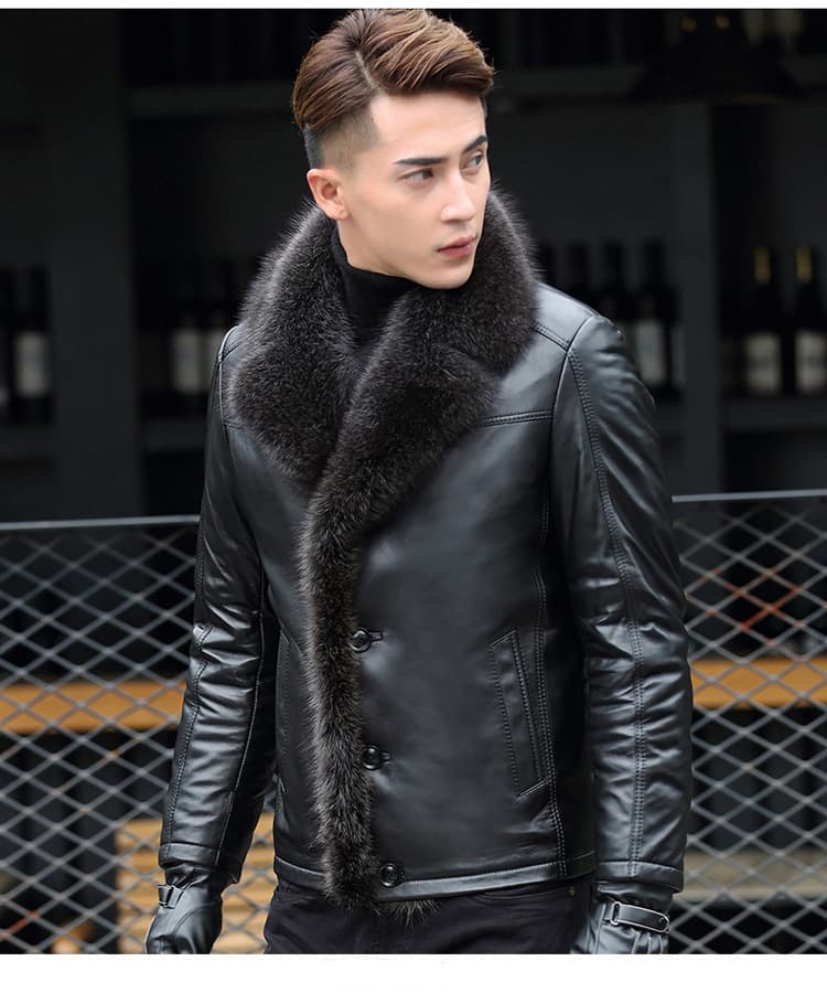 レザージャケット専門店 高級毛皮襟付きレザーコート