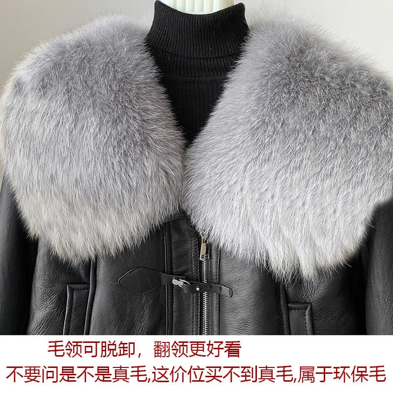 【女性向け】レザージャケット専門店 ファーカラー付きムートンブルゾン