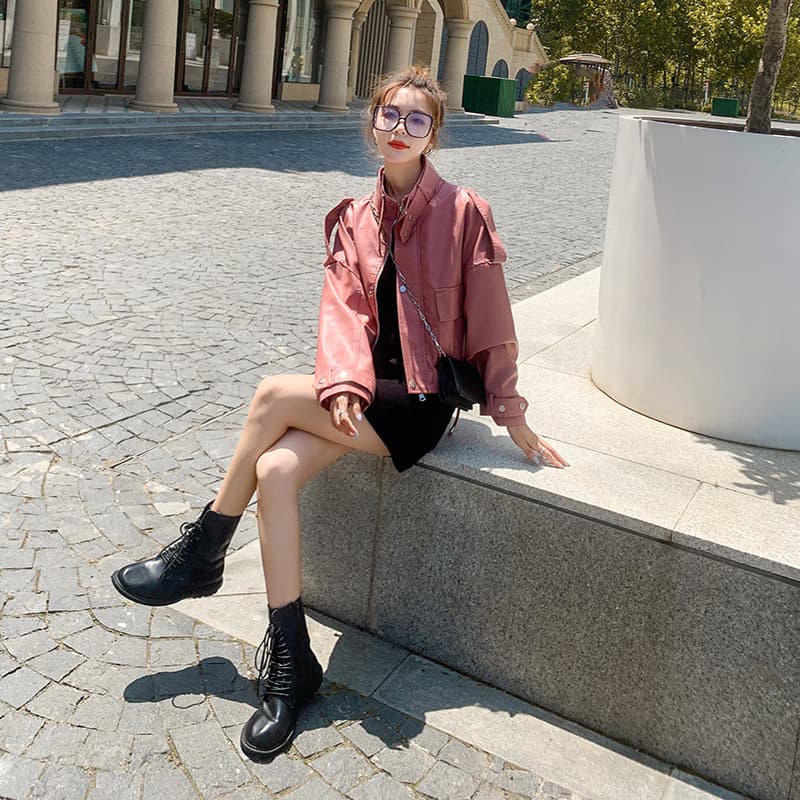 【女性向け】レザージャケット専門店 バルーンスリーブショートブルゾン