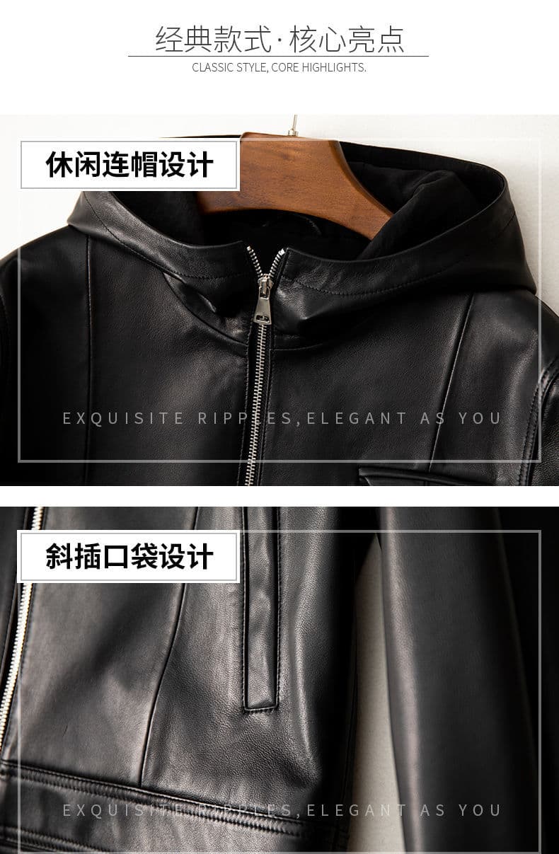【女性向け】レザージャケット専門店 なめらかカーフスキン フーデッドブルゾン