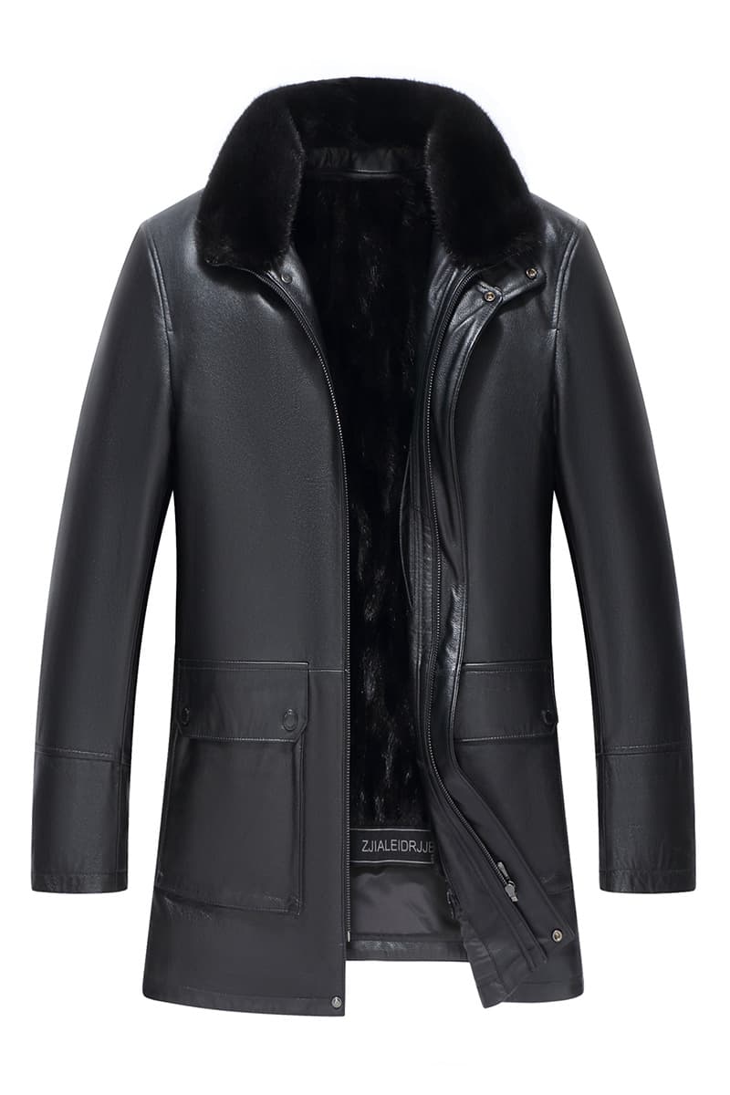 レザージャケット専門店 毛皮襟付きロングコート