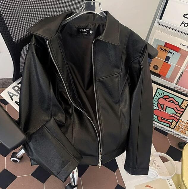 レザージャケット 黒革風ライダースジャケット フェイクレザー上着