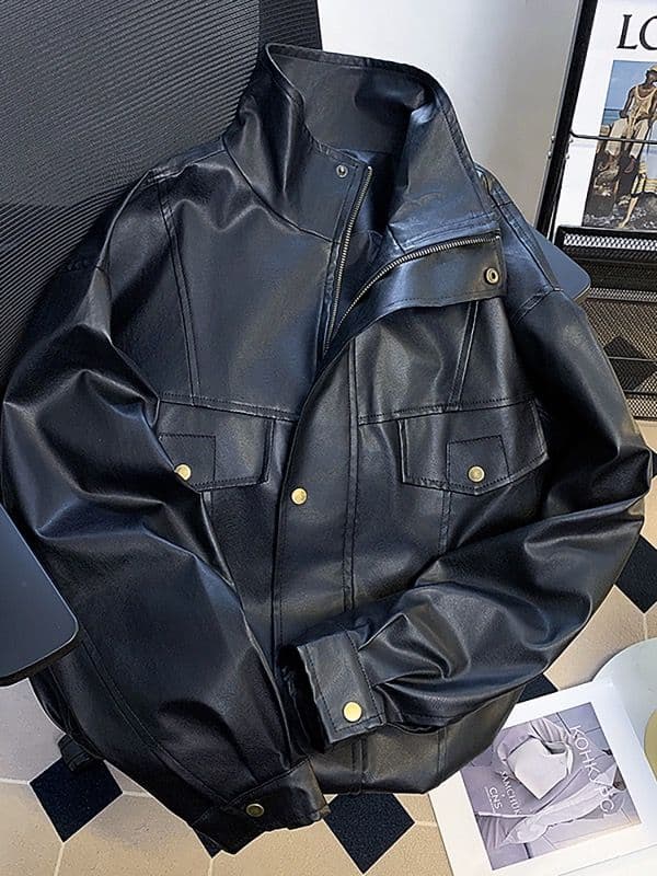 レザージャケット メンズ合成革ライダースジャケット黒