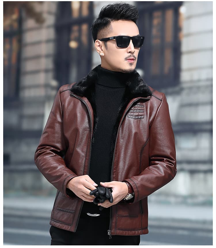 レザージャケット専門店 プレミアム毛皮襟付きレザーブルゾン