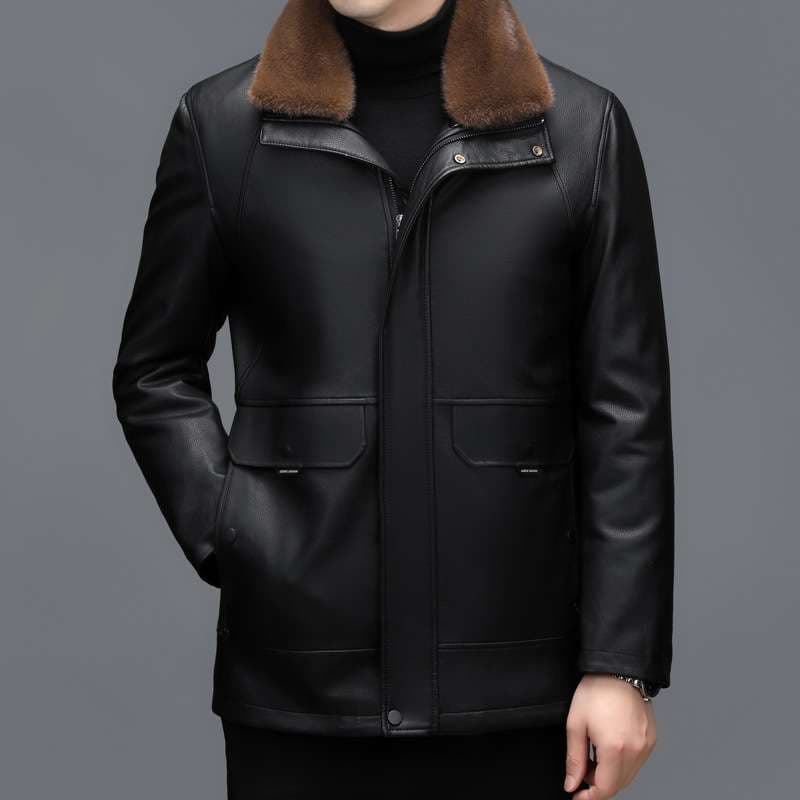 レザージャケット専門店 高級ミンクファー付きテーラーメイドレザーコート