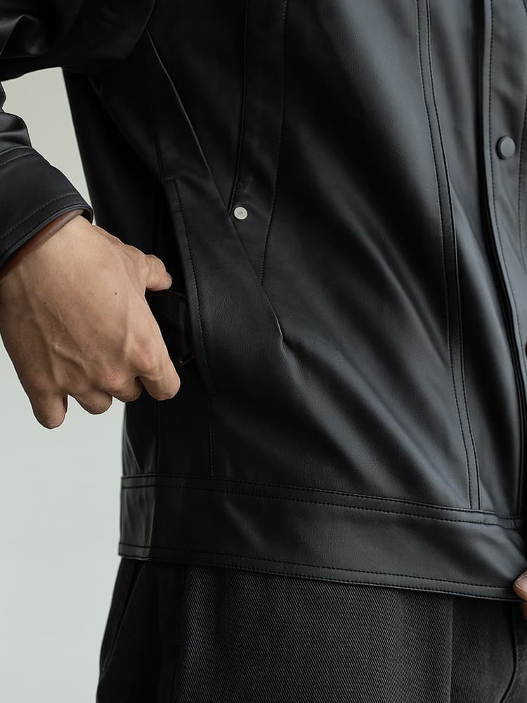 レザージャケット シャツ襟デザインシングルボタンライダースジャケット