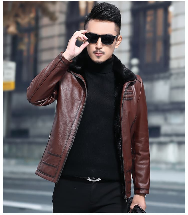 レザージャケット専門店 プレミアム毛皮襟付きレザーブルゾン