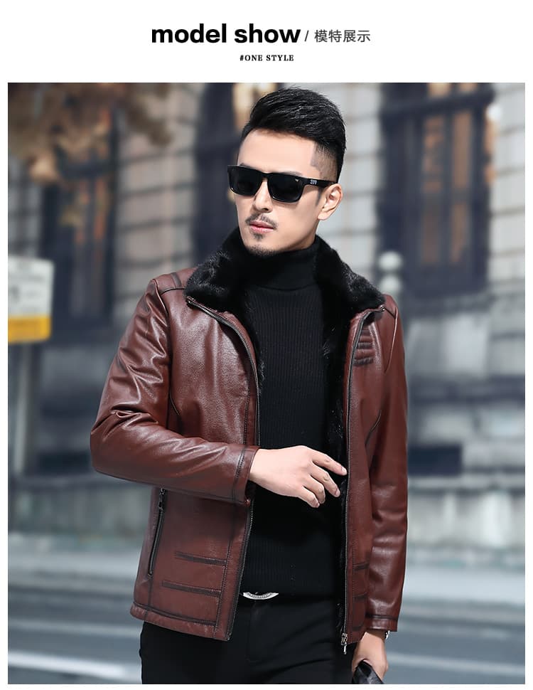 レザージャケット専門店 プレミアム毛皮襟付きレザーブルゾン