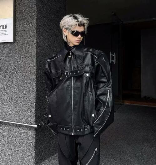 レザージャケット メンズ 黒 合成皮革 オーバーサイズ ライダース ジャケット