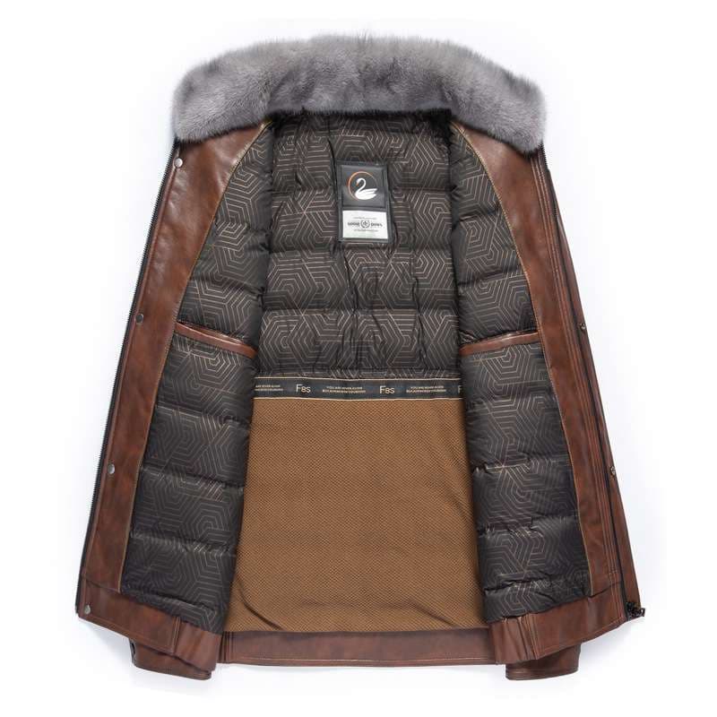 レザージャケット専門店 高級天然毛皮襟付き上質オリジナルレザーコート