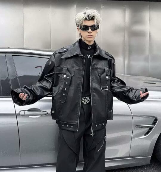 レザージャケット メンズ 黒 合成皮革 オーバーサイズ ライダース ジャケット