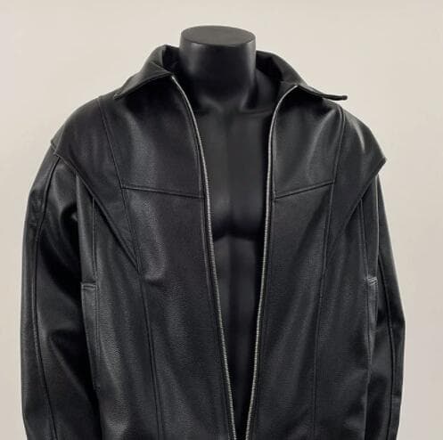 メンズ本格派フェイクレザー　ブルゾンジャケット　黒