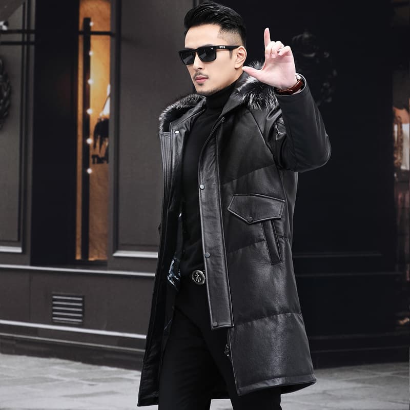 レザージャケット専門店 フード付きロングレザーコート