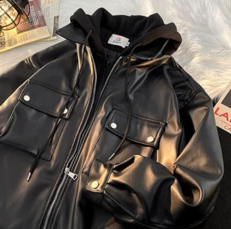 秋冬メンズ本革フード付きレザージャケット ブルゾン