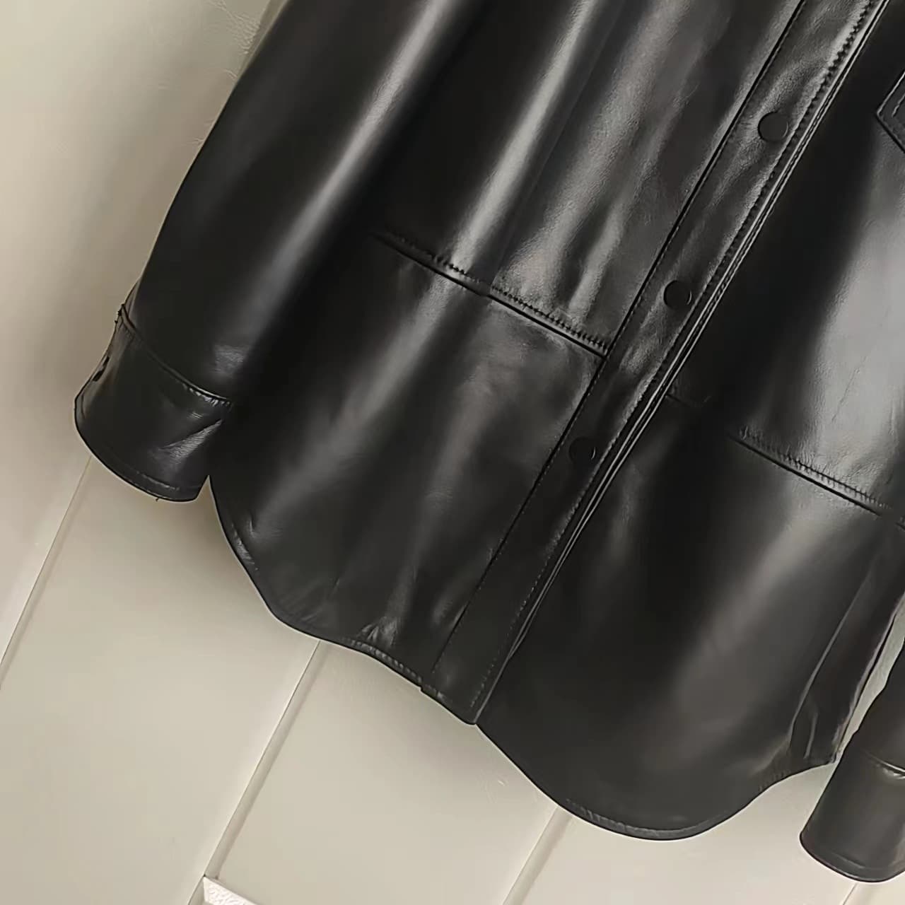 【女性向け】レザージャケット専門店 シャツカラーオーバーフィットレザーコート