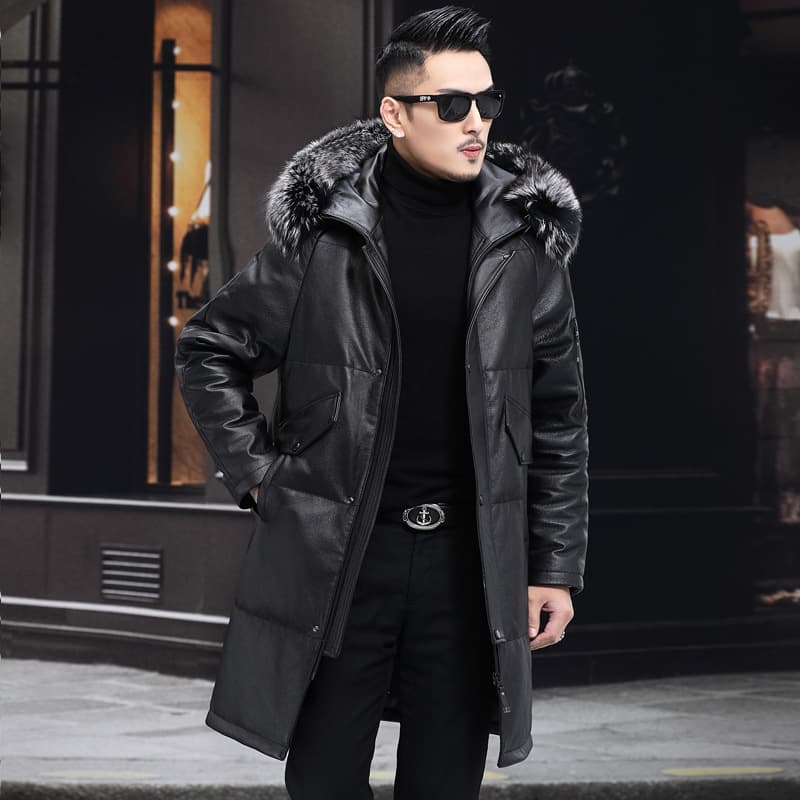 レザージャケット専門店 フード付きロングレザーコート