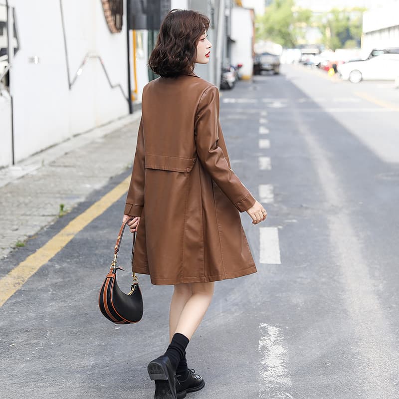 【女性向け】レザージャケット専門店 ミリタリー調レザーロングコート